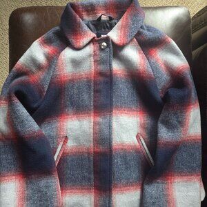 Gap Kids Girls Wool Blend Plaid Red Blue Grey Jacket Size Medium